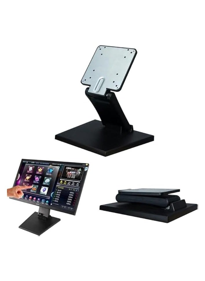 Adjustable LCD Monitor Stand, Metal Folding Monitor Stand Touch Screen, Monitor Desk Bracket with VESA Hole, 75x75mm 100x100mm All in One PC Stand Single Monitor Stand Mount (Black)