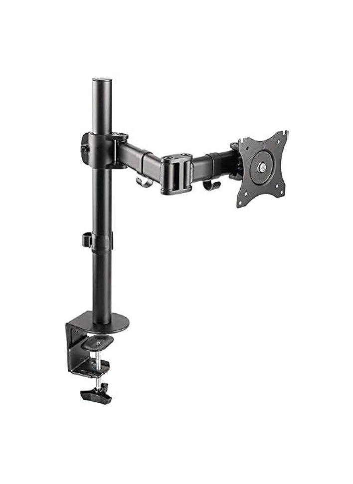 Single Monitor Fully Adjustable Computer Desk Mount Articulating Stand For 10in LCD Screen up to 27in VESA 75 x 75