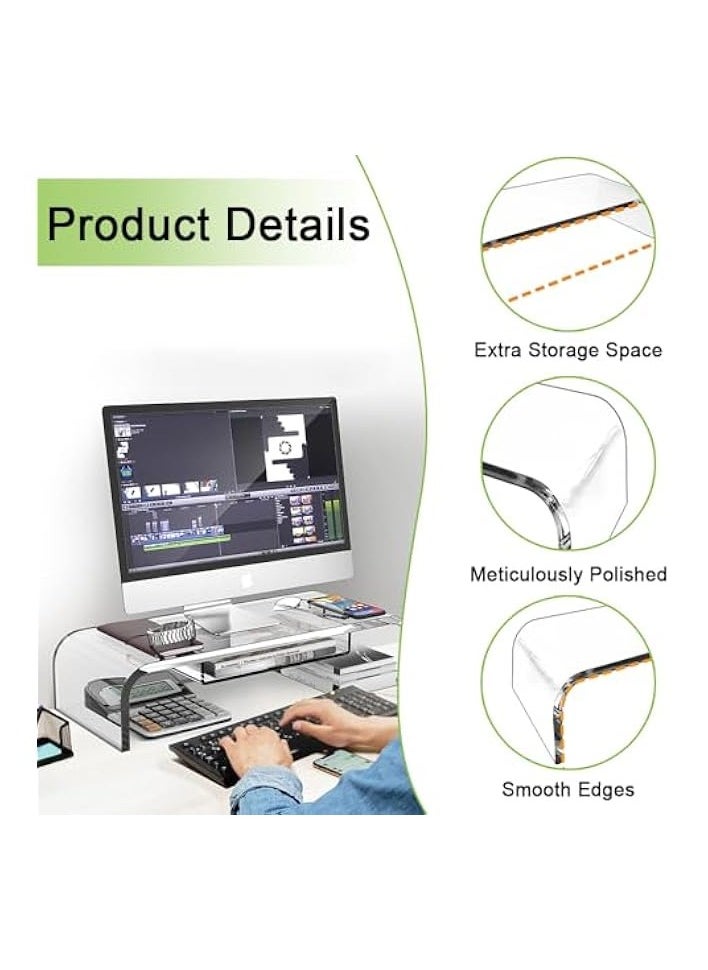 Monitor Stand – Monitor Riser for Monitors, Laptops, Printers – Sturdy Acrylic Design – Space-Saving Desktop Organizer for Home and Office, 30.5*20.3*7.6cm