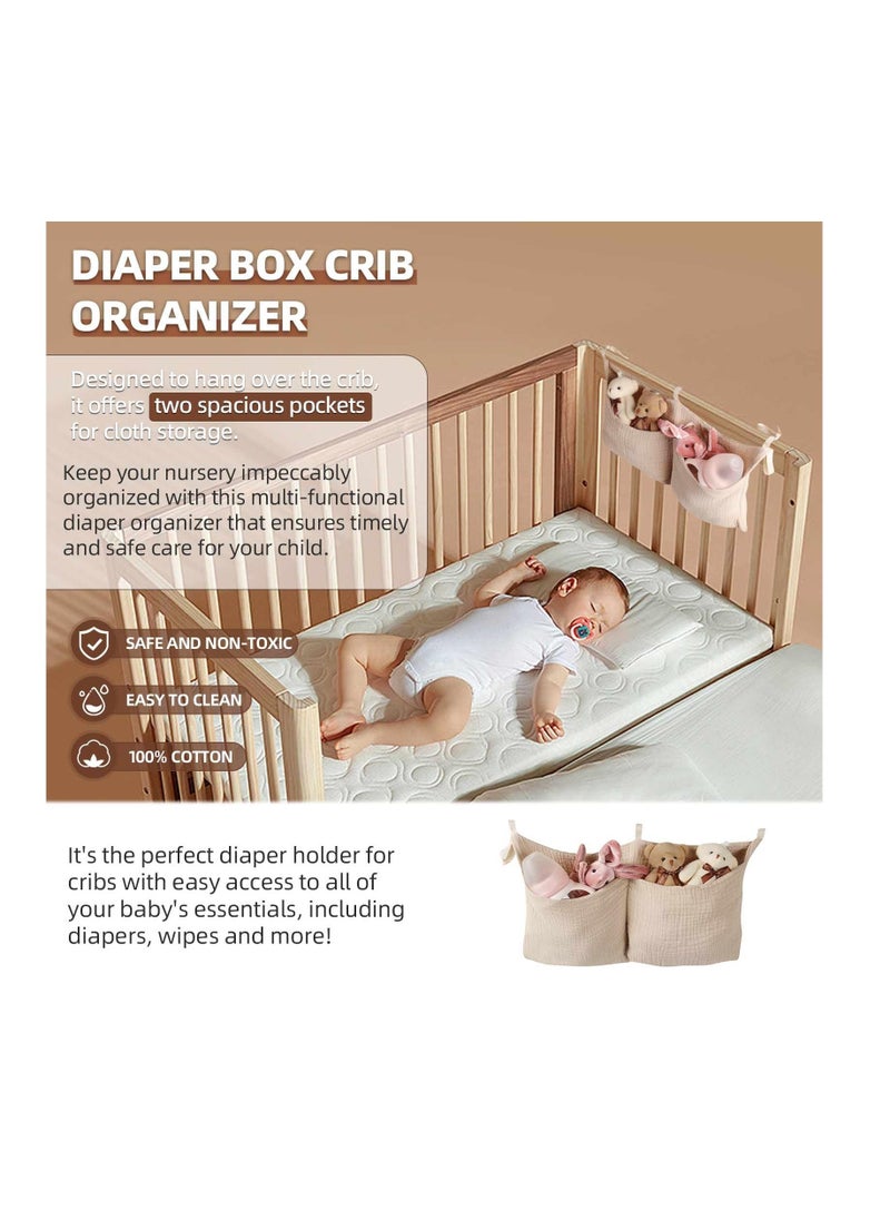 Diaper Caddy and Organizer for Changing Table and Crib Multi-Functional Hanging Diaper Stacker Nursery Organizer for Cribs Diaper Holder Baby Crib Hanging Storage and Accessories(Khaki, 8