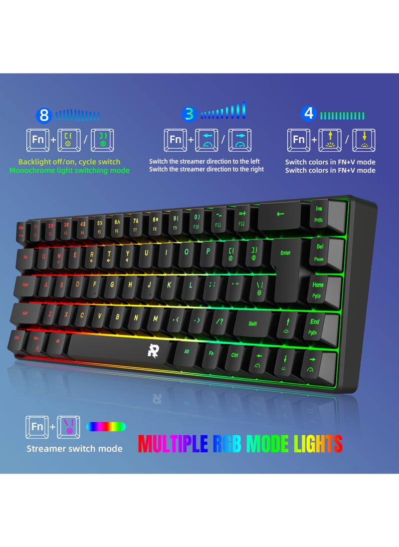 ROCK POW 60% Wired Gaming Keyboard RGB Backlit Mini Keyboard Waterproof Small Ultra-Compact 68 Keys Keyboard for PC/Mac Gamer Typist Travel Easy to Carry on Business Trip Black