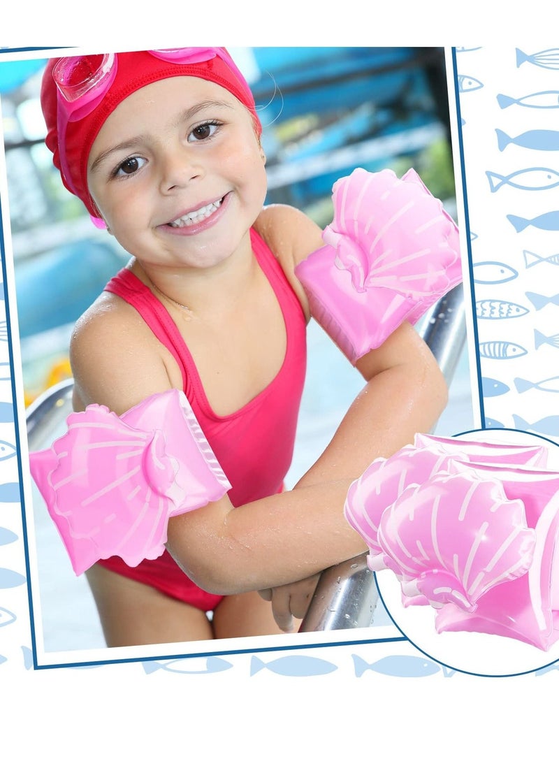 Children'S Swimming Floats, Inflatable Swimming Arm Band Water Sports Learning Cartoon Shell Appearance Water Wings Swimming Training Aids (Pink, 1 Pair)