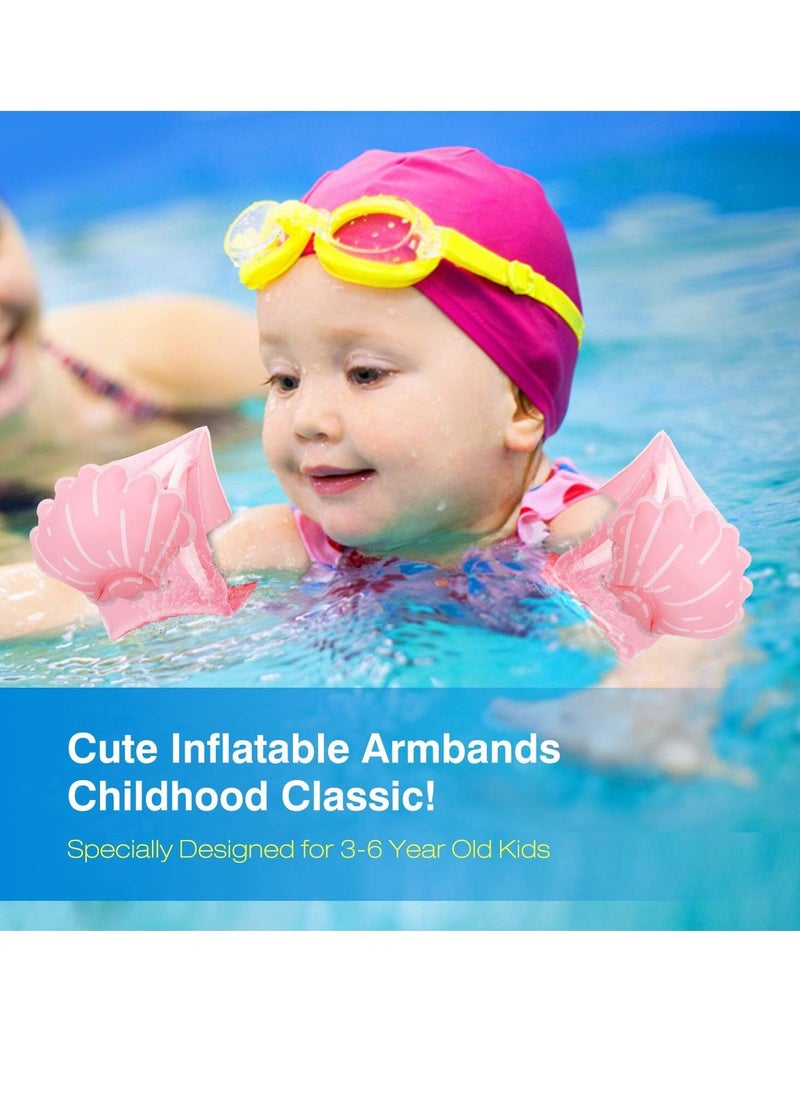 Children'S Swimming Floats, Inflatable Swimming Arm Band Water Sports Learning Cartoon Shell Appearance Water Wings Swimming Training Aids (Pink, 1 Pair)