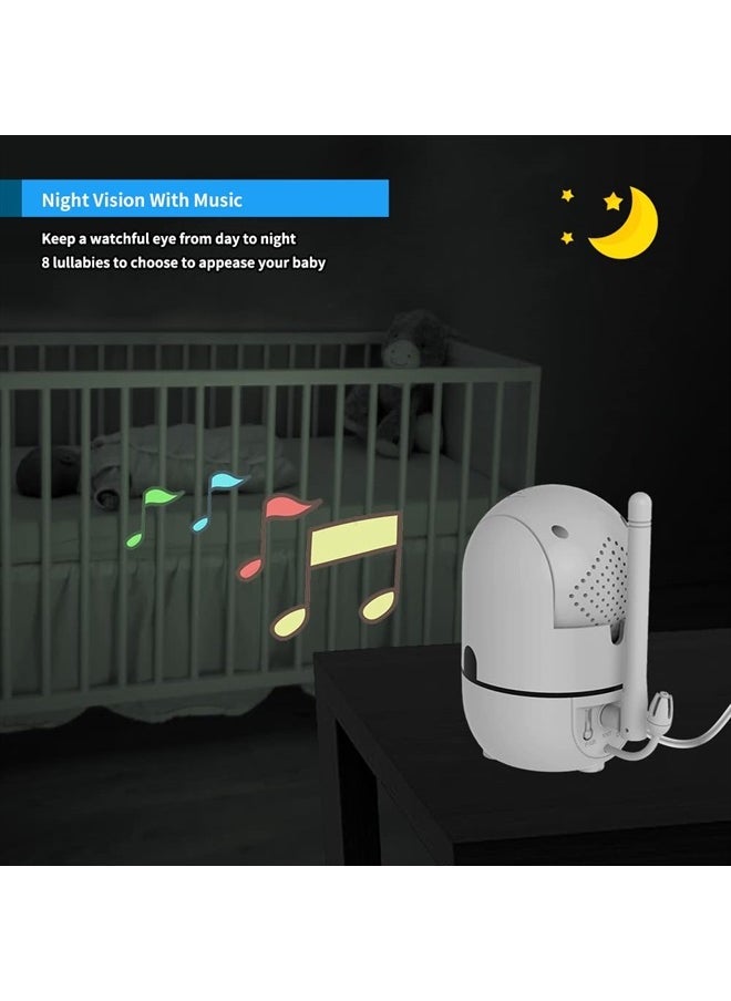 Upgrade Baby Monitor, 5'' Screen with 30-Hour Battery, Pan-Tilt-Zoom Video Baby Monitor with Camera and Audio, Night Vision, VOX, 2-Way Talk, 8 Lullabies and 1000ft Range No WiFi