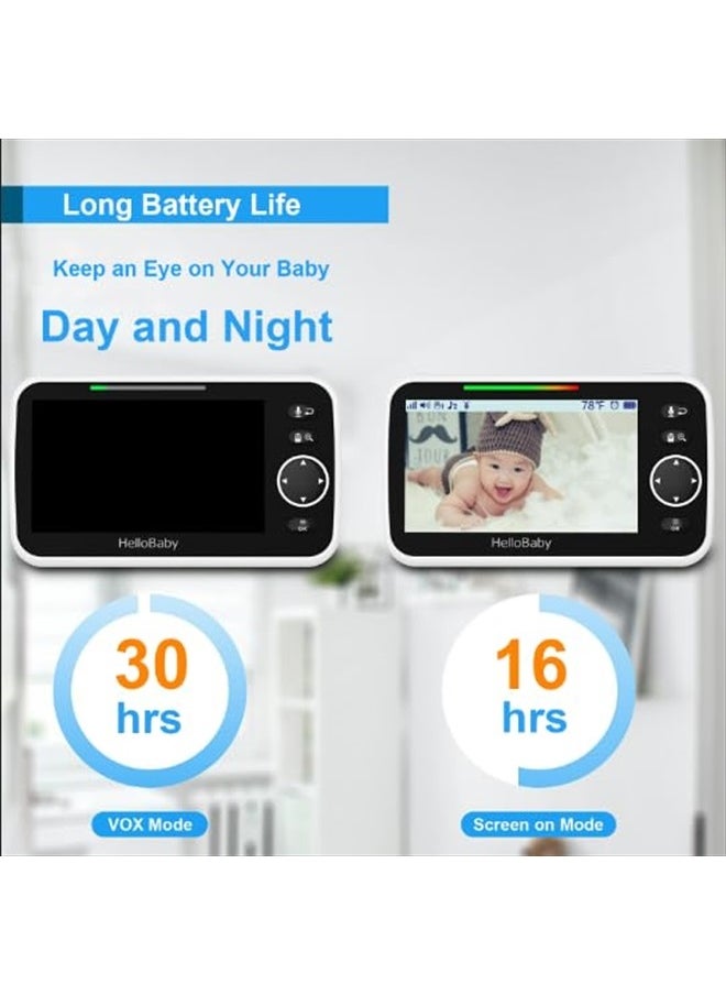 Upgrade Baby Monitor, 5'' Screen with 30-Hour Battery, Pan-Tilt-Zoom Video Baby Monitor with Camera and Audio, Night Vision, VOX, 2-Way Talk, 8 Lullabies and 1000ft Range No WiFi