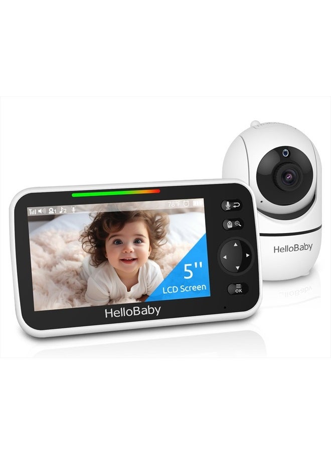 Upgrade Baby Monitor, 5'' Screen with 30-Hour Battery, Pan-Tilt-Zoom Video Baby Monitor with Camera and Audio, Night Vision, VOX, 2-Way Talk, 8 Lullabies and 1000ft Range No WiFi