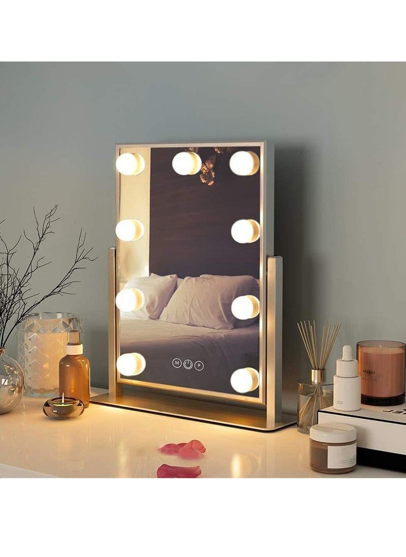 Vanity Mirror with Lights Hollywood Lighted Makeup Mirror with 9 LED Bulbs, 3Colors Dimable Light Detachable 10X Magnification(White)