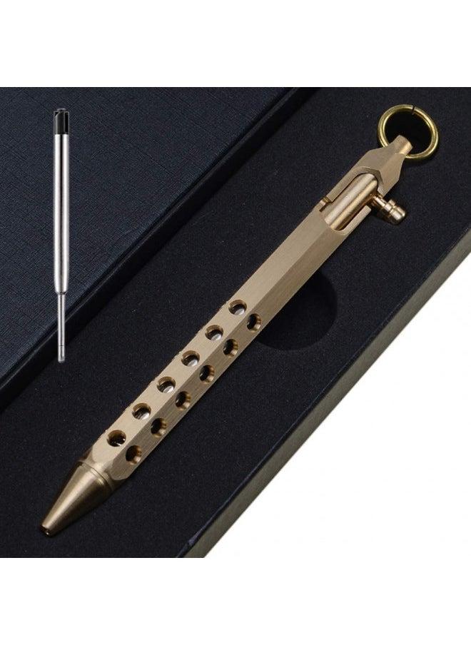 EKLOEN Six-Edge Solid Brass Pen, Bolt Action Pen EDC Pocket Pen Signature Pen Pocket Pen(Brass)