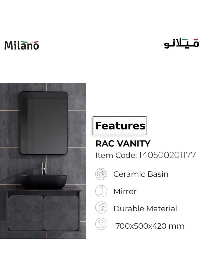 Milano Rac Vanity With Mirror Cabinet Ceramic Basin Wooden Cabinet With Ceramic Basin Vanity Set With Dressing Table And Cabinets For Bedroom - Dark Grey