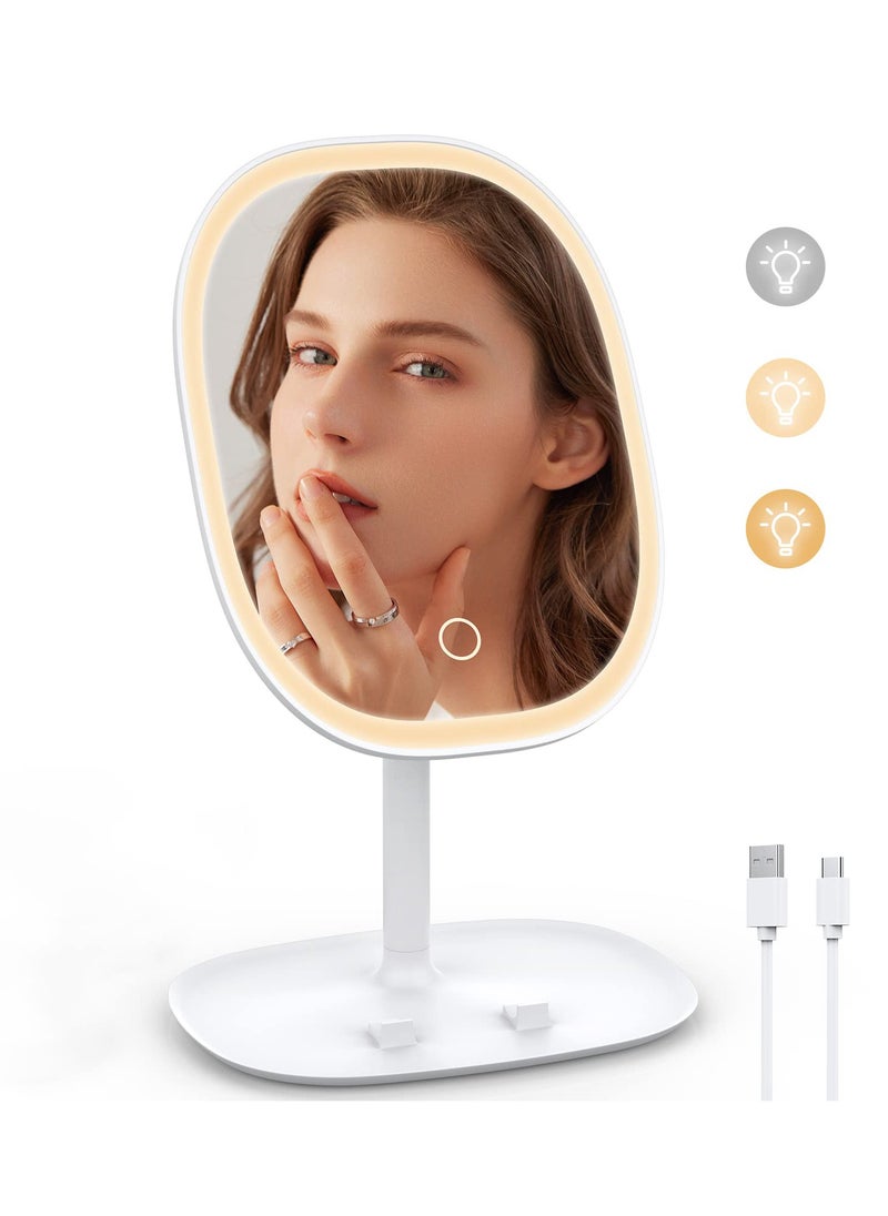 Rechargeable Double-Sided LED Makeup Mirror with 3 Color Modes, 85° Rotation, Touch Screen, and Adjustable Brightness, Ideal for Flawless Beauty Application