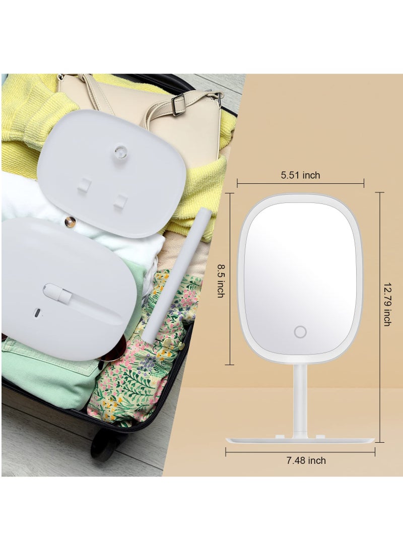 Rechargeable Double-Sided LED Makeup Mirror with 3 Color Modes, 85° Rotation, Touch Screen, and Adjustable Brightness, Ideal for Flawless Beauty Application