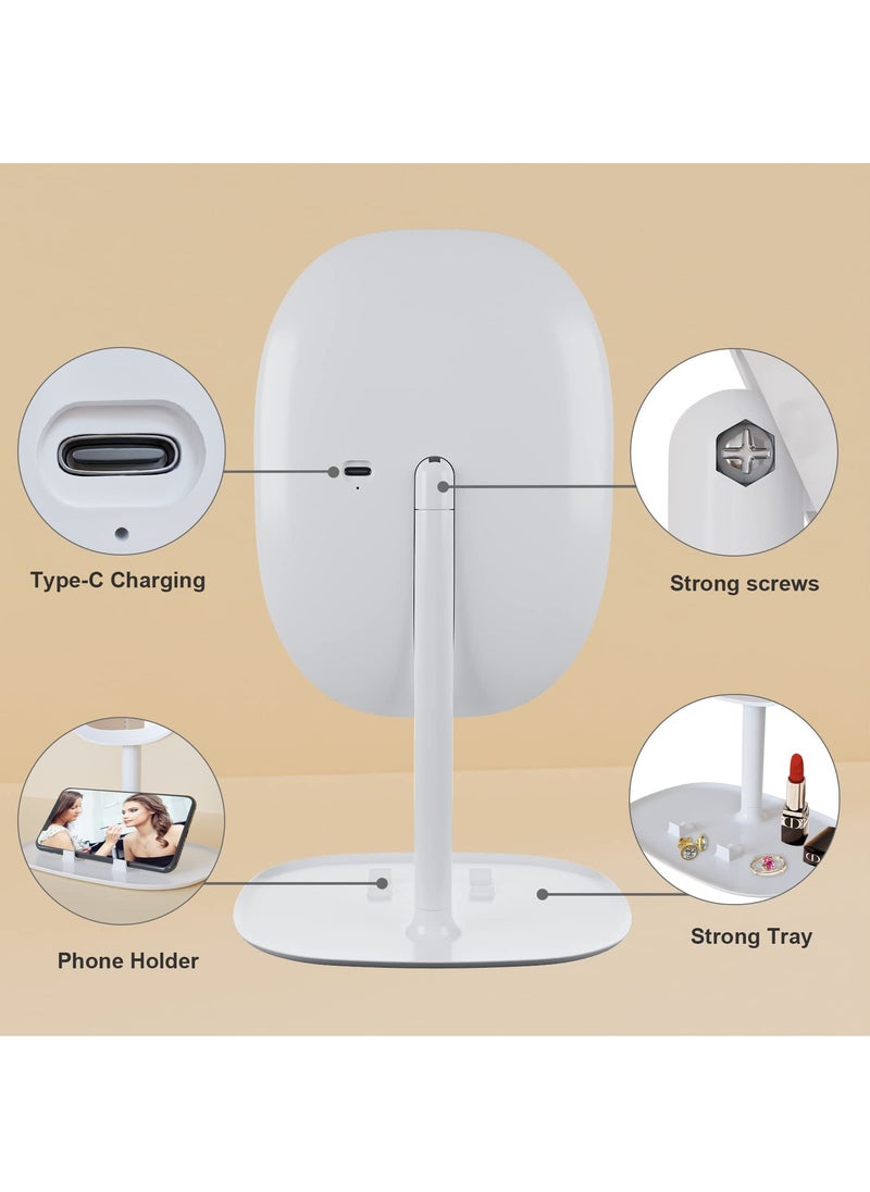 Rechargeable Double-Sided LED Makeup Mirror with 3 Color Modes, 85° Rotation, Touch Screen, and Adjustable Brightness, Ideal for Flawless Beauty Application