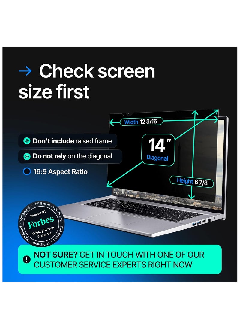 14 Inch - 16:9 Aspect Ratio - Laptop Privacy Screen Filter for Widescreen Laptop - Anti-Glare - Anti-Scratch Protector Film - Data Confidentiality Shield