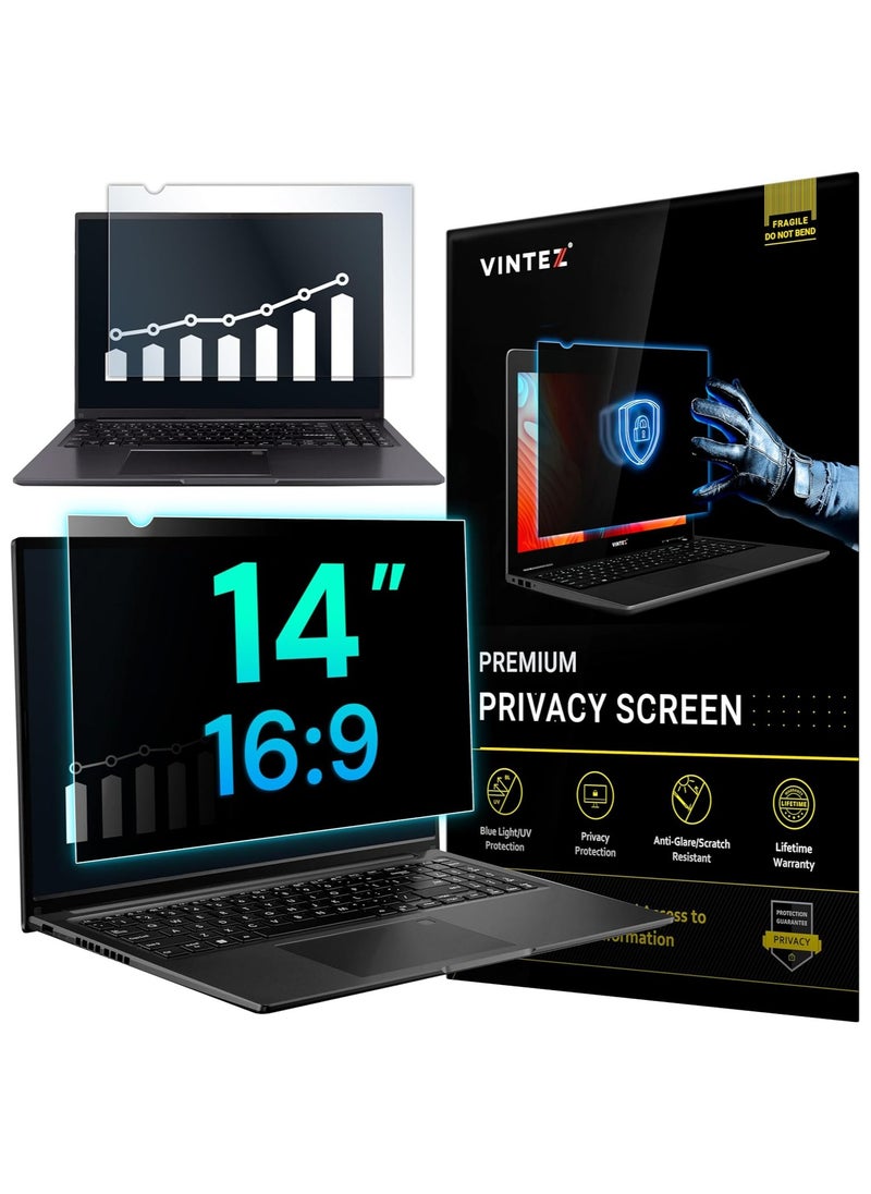 14 Inch - 16:9 Aspect Ratio - Laptop Privacy Screen Filter for Widescreen Laptop - Anti-Glare - Anti-Scratch Protector Film - Data Confidentiality Shield