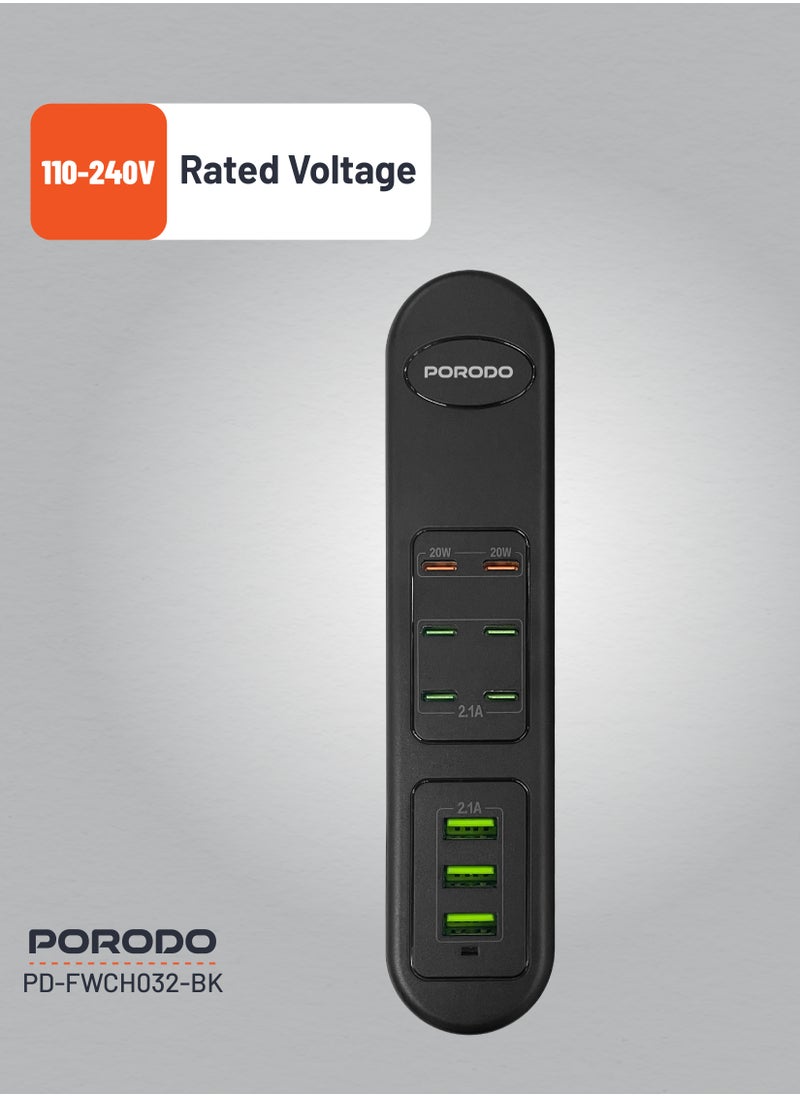 50W Multi-Port USB Charging Hub / Simultaneous Charging / 2M Cable Length / Built-In Safeguards - Black