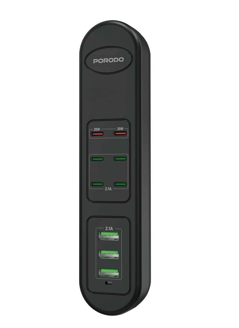 50W Multi-Port USB Charging Hub / Simultaneous Charging / 2M Cable Length / Built-In Safeguards - Black