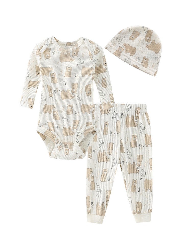 Infant Cotton Jumpsuit, Trousers, Hat 3-Piece Set