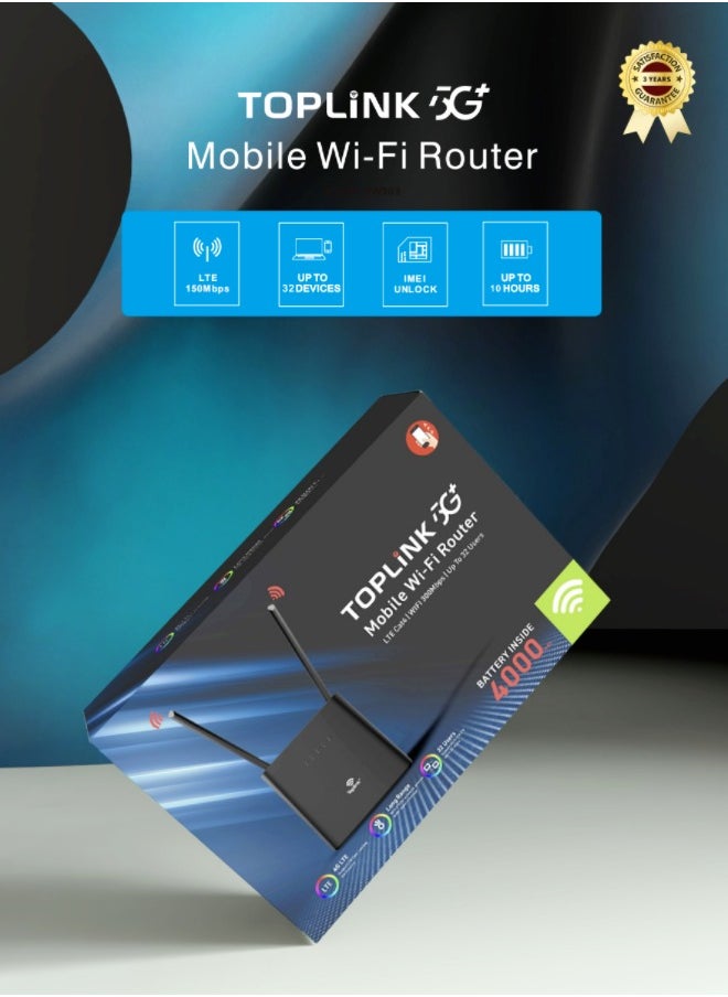 TOPLINK HW303 4G 300Mbps Mobilie Wi-Fi Router With 4000mAh Battery ，LTE Cat4, Connects Up 32 Users