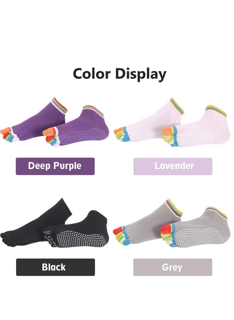 Toe Socks 4 Pairs Women's Non-Slip Toe Socks Five Finger Socks For Running Pilates Ballet Fitness