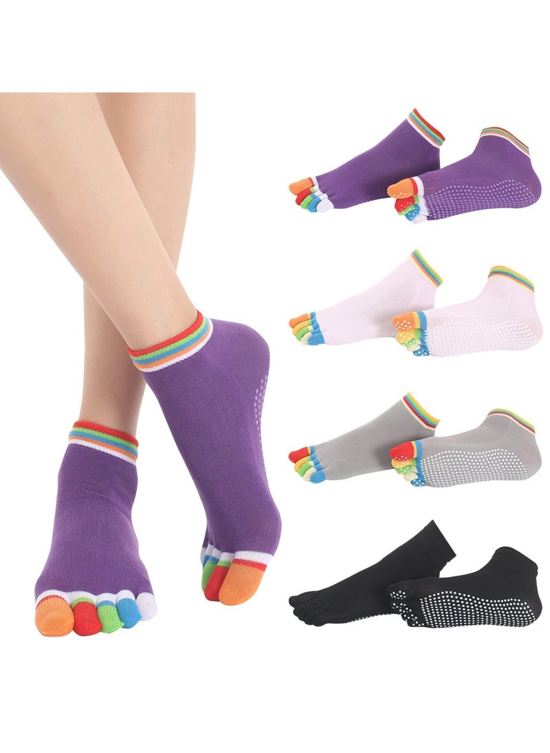 Toe Socks 4 Pairs Women's Non-Slip Toe Socks Five Finger Socks For Running Pilates Ballet Fitness