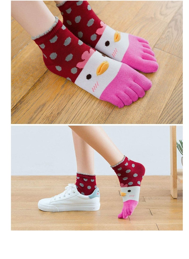 Womens Toe Socks Ladies Five Finger Cotton Socks, Funny Cute Cat Animal Ankle Novelty Sports with Toe, Christm as socks(4 Pairs)