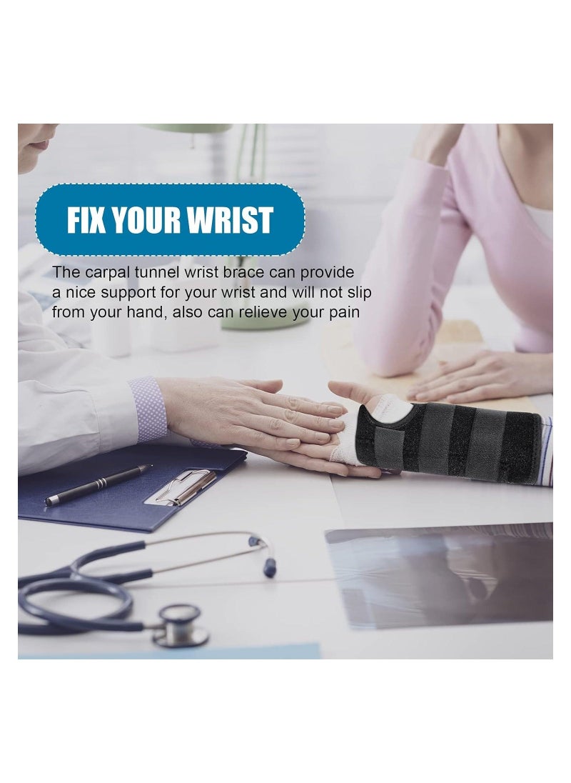 Carpal Tunnel Wrist Brace Support Removable Metal Wrist Splint, 2 Pieces Three Adjustable Compression Straps for Tendinitis, Sports Injuries, Pain Relief (Left and Right Hand)