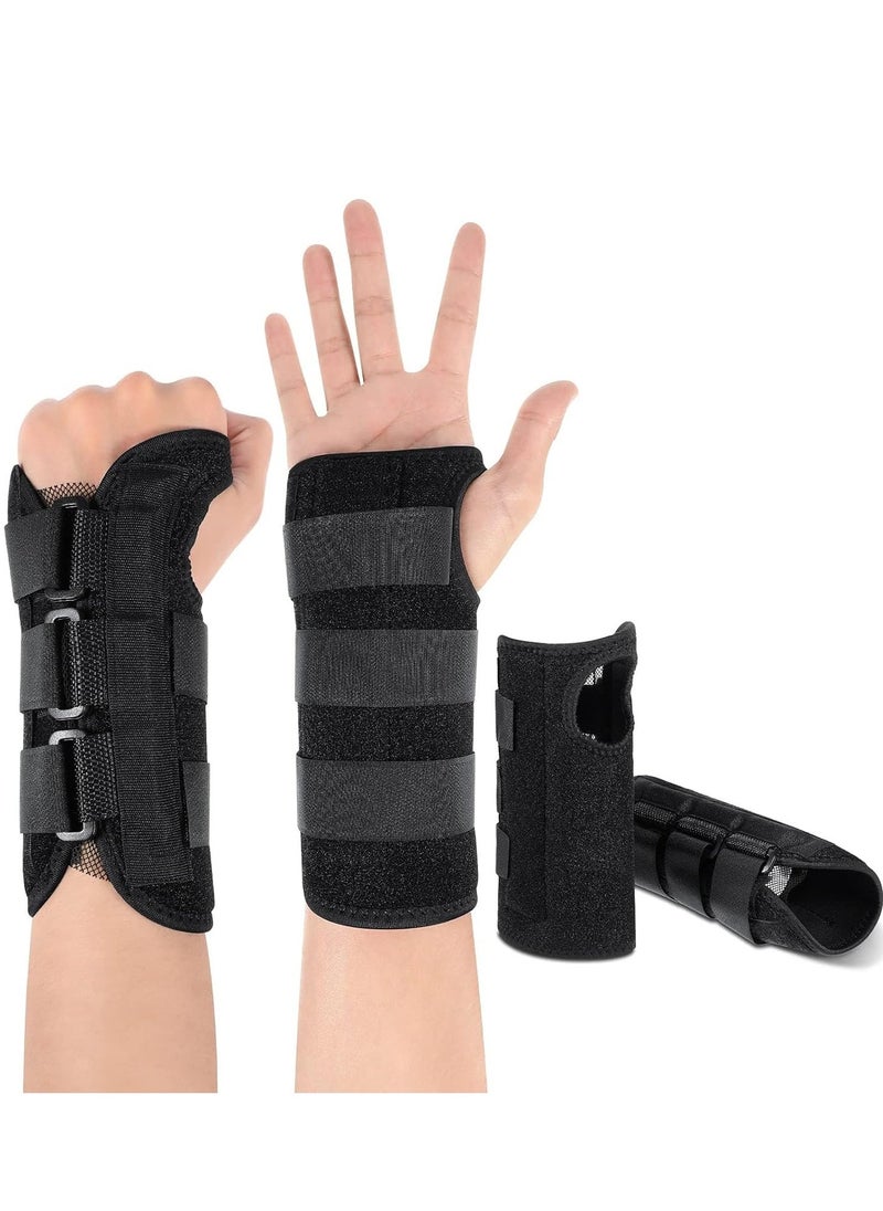 Carpal Tunnel Wrist Brace Support Removable Metal Wrist Splint, 2 Pieces Three Adjustable Compression Straps for Tendinitis, Sports Injuries, Pain Relief (Left and Right Hand)