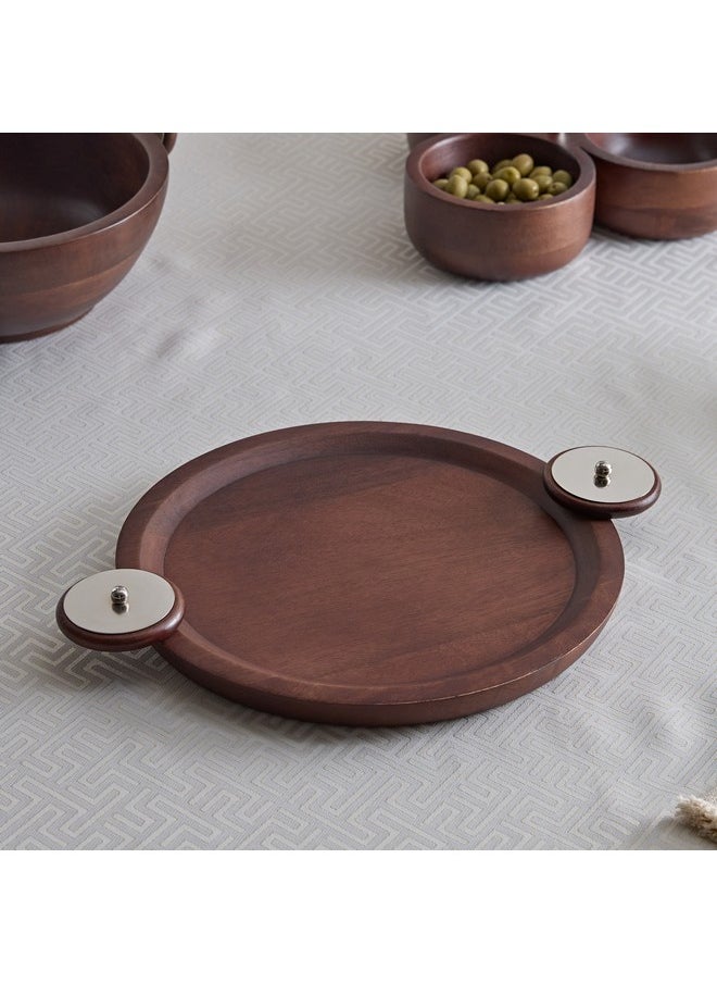 Obje Wooden Round Tray with Wheel Handle 39 x 40 x 30 cm