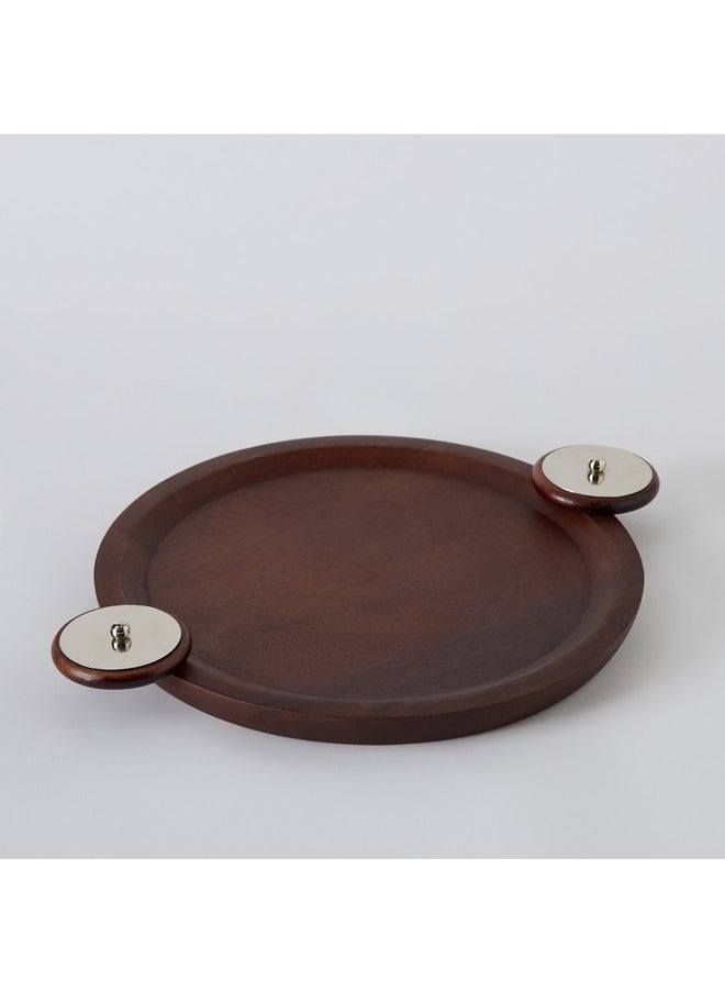 Obje Wooden Round Tray with Wheel Handle 39 x 40 x 30 cm