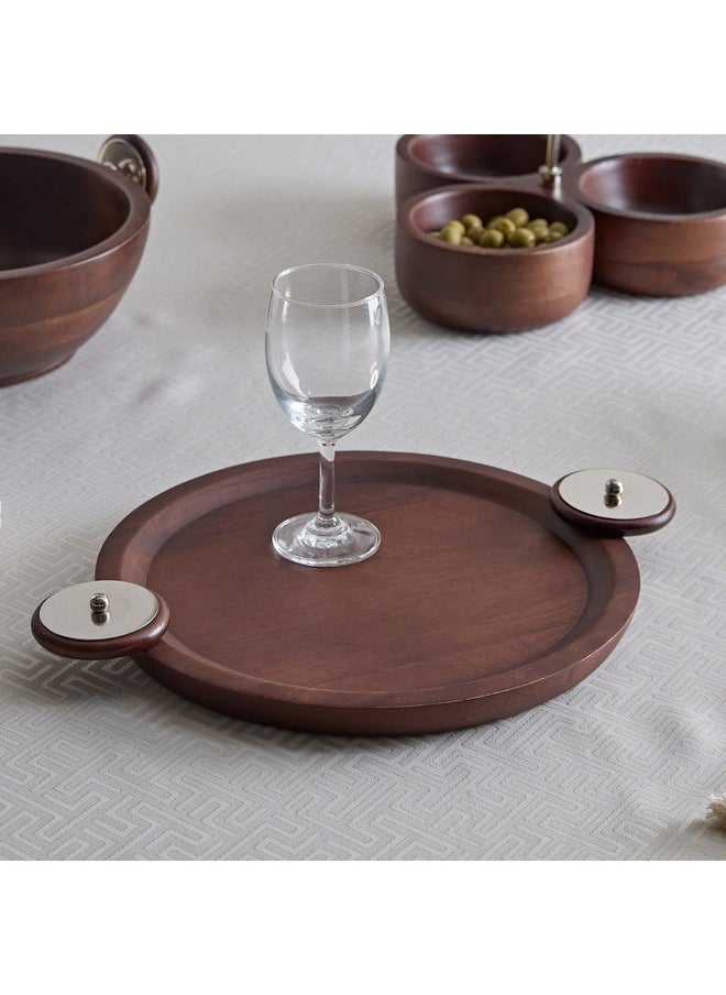 Obje Wooden Round Tray with Wheel Handle 39 x 40 x 30 cm