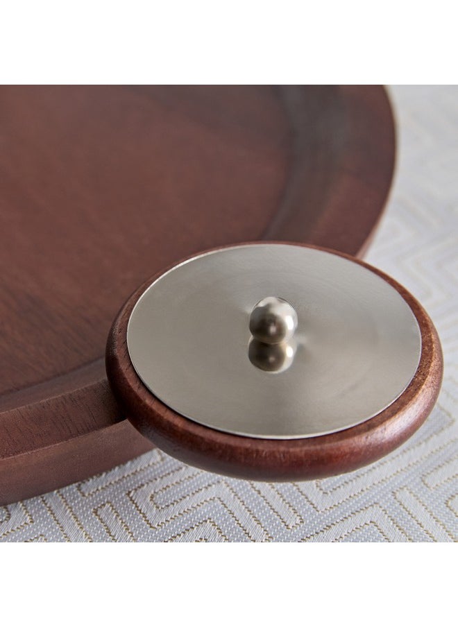 Obje Wooden Round Tray with Wheel Handle 39 x 40 x 30 cm