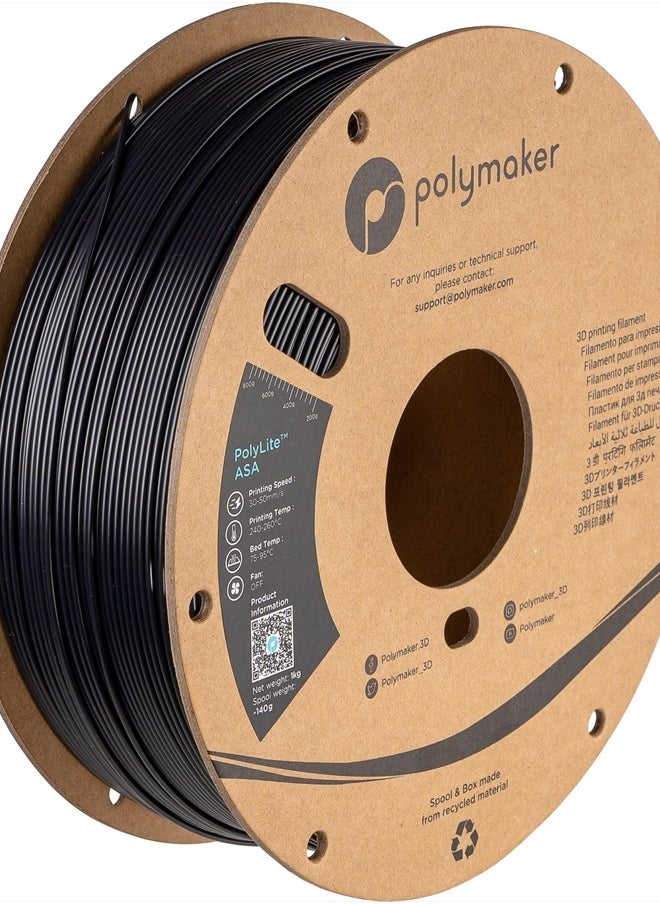ASA Filament 1.75mm Black, 1kg ASA 3D Printer Filament, Heat & Weather Resistant - ASA 3D Filament Perfect for Printing Outdoor Functional Parts, Dimensional Accuracy +/- 0.03mm