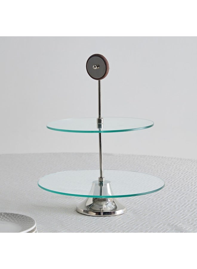 Aura 2-Tier Glass Serving Platter with Wheel Stem 30 x 40 x 30 cm