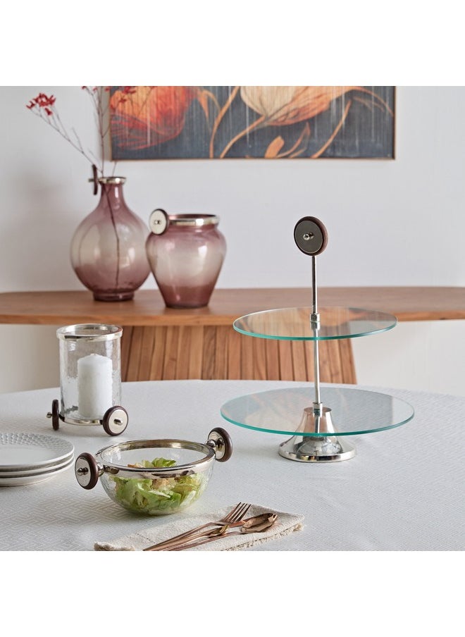 Aura 2-Tier Glass Serving Platter with Wheel Stem 30 x 40 x 30 cm