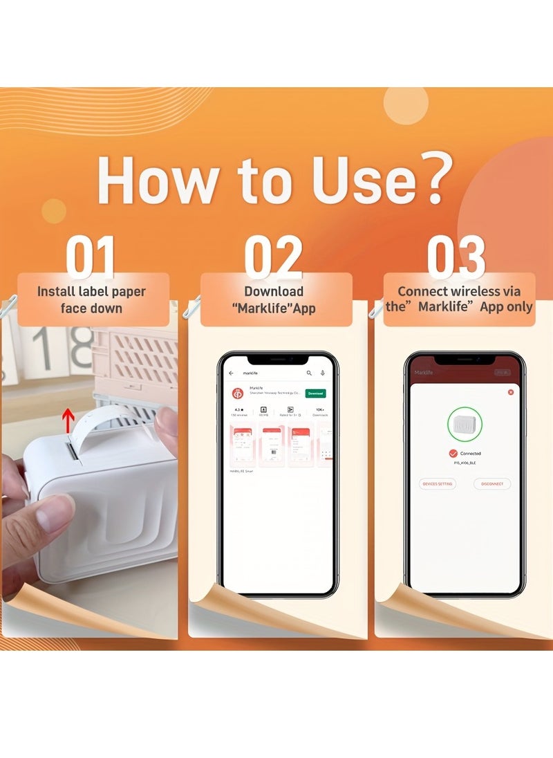 Label Machine Thermal Wireless Label Printer With Inkless Charging Mini Labeling Machine Small Handheld Sticker Making Machine With Multiple Templates For Office, Home, Storage