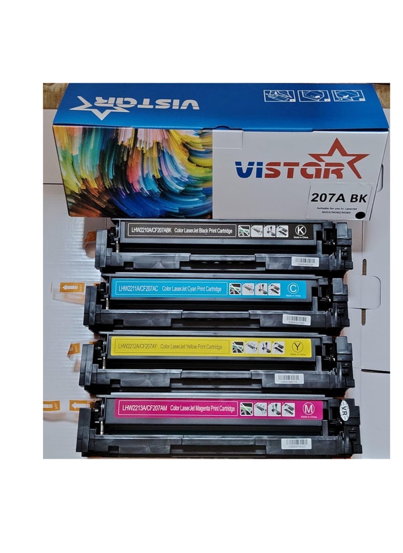 VISTAR M283fdw Toner Cartridge 207A W2210A W2211A W2212A W2213A Compatible For HP Color Laser jet Pro M255dw MFP M282nw M283fdn Printer (207A / W2210A / W2211A / W2212A / W2213A)(Como Pack 4)