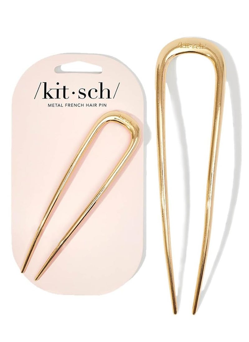 Kitsch Metal French Hair Pins for Women, Gold French Pins for Thick Hair, U Shaped Hair Pins, Metal Hair Pin for All Hair Types, Hair Sticks for Buns, French Twist Hair Pin, Hair Fork - 1pc Gold