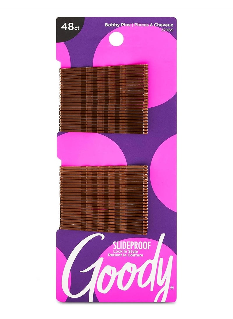 Goody Slideproof Womens Bobby Pin-48 Count,Crimpled Brown - 2 Inch Pins Helps to Keep Your Hair Pain Free, In Place and Secured-For All Hair Types, Accessories to Style With Ease and (Pack of 1)