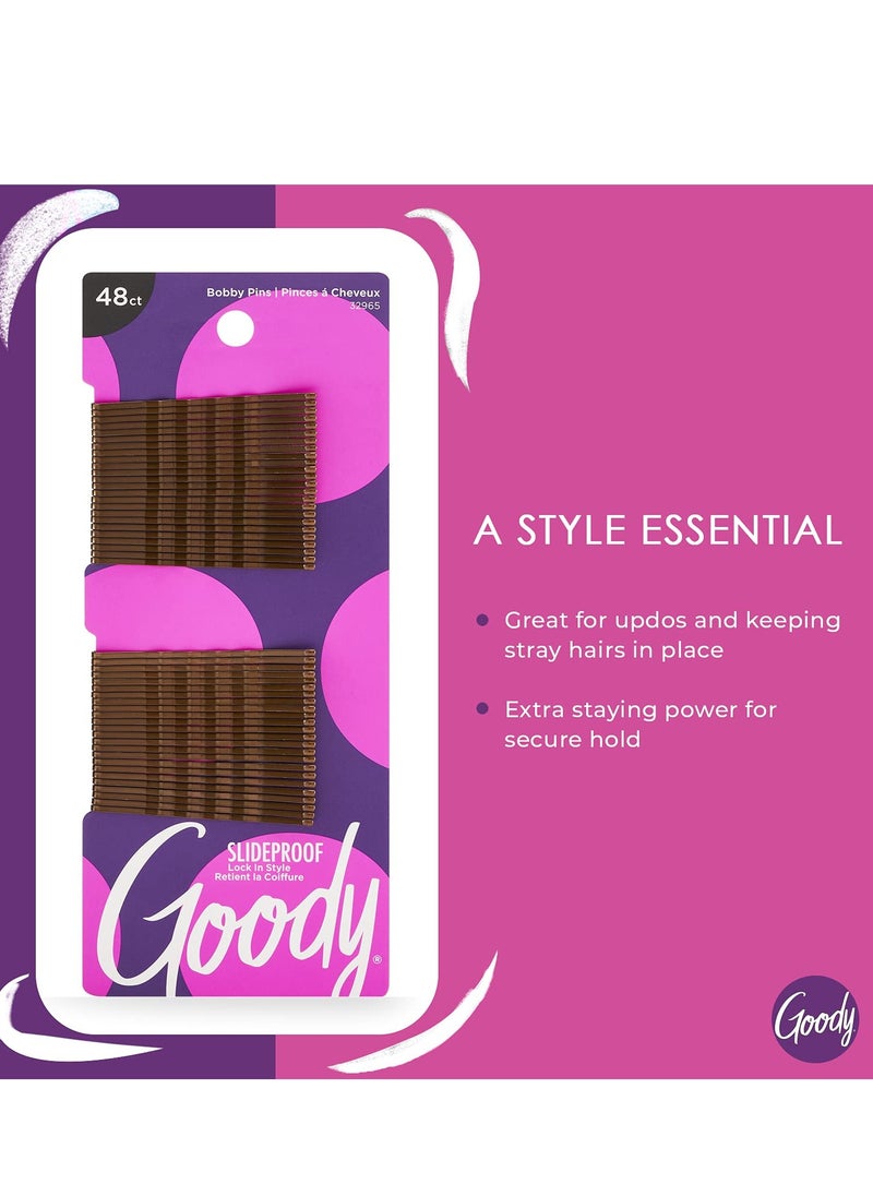 Goody Slideproof Womens Bobby Pin-48 Count,Crimpled Brown - 2 Inch Pins Helps to Keep Your Hair Pain Free, In Place and Secured-For All Hair Types, Accessories to Style With Ease and (Pack of 1)
