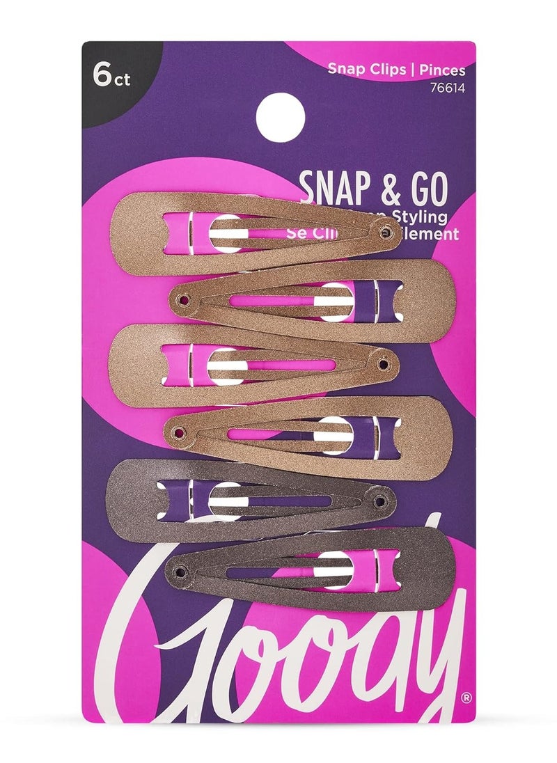 Goody Metal Contour Hair Snap Clips - 6 Count, Brunette Assorted Colors - Just Snap Into Place - Suitable for All Hair Types - Pain-Free Hair Accessories for Women and Girls - All Day Comfort