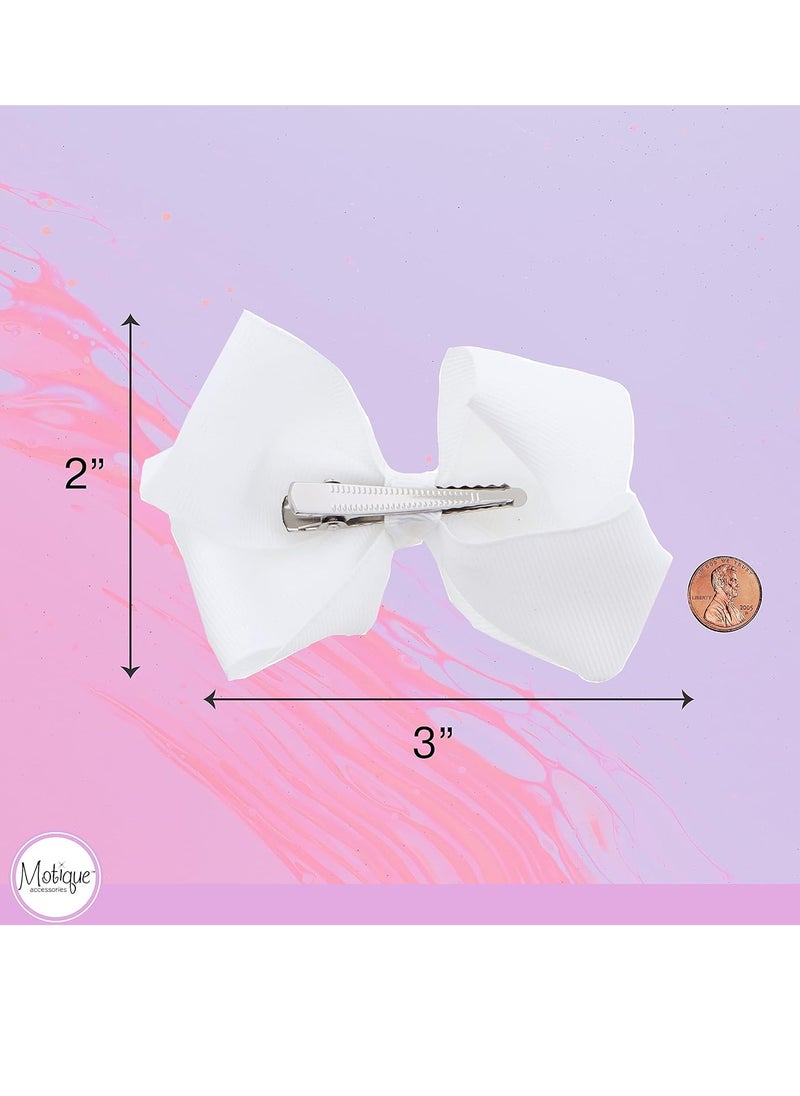 3 Inch Grosgrain Bow for Little Girls- Set of 2 (White)