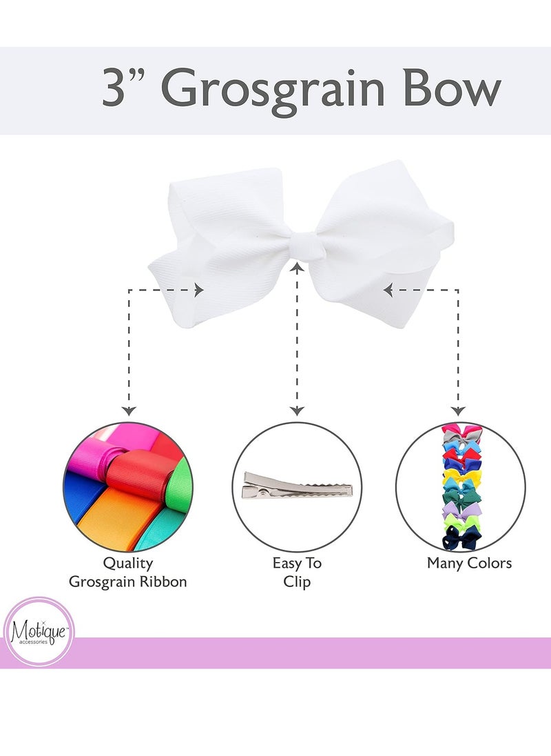 3 Inch Grosgrain Bow for Little Girls- Set of 2 (White)