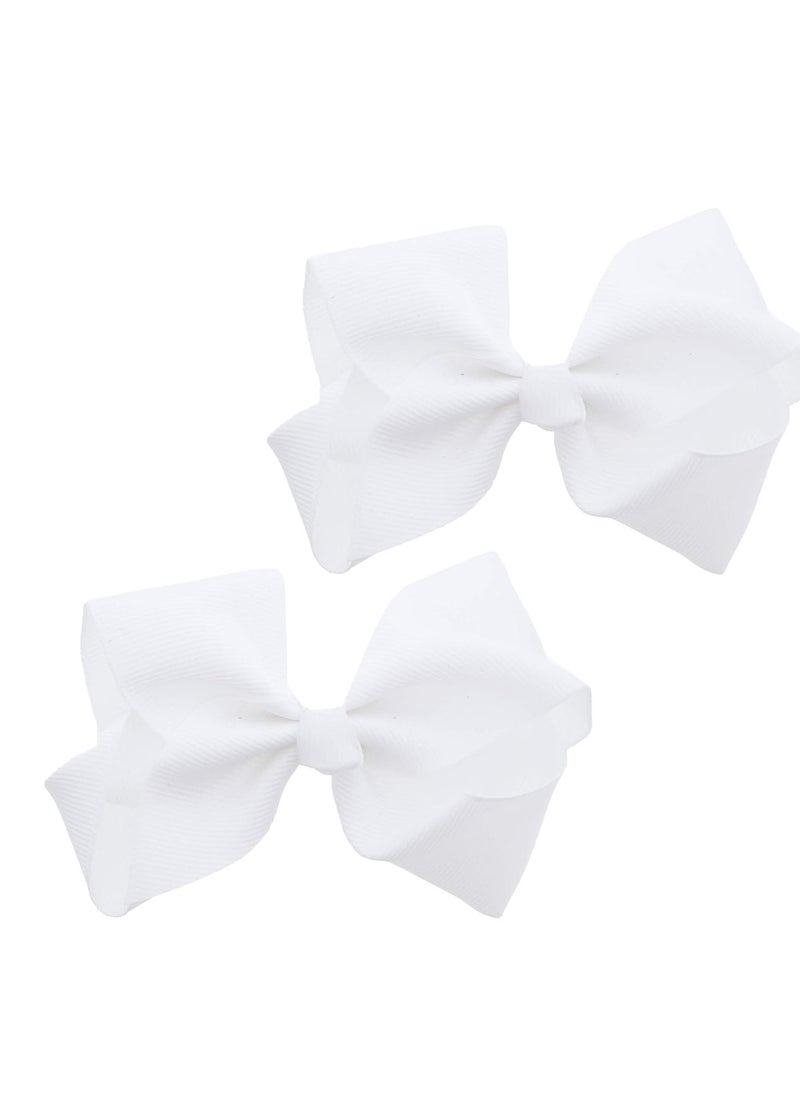 3 Inch Grosgrain Bow for Little Girls- Set of 2 (White)