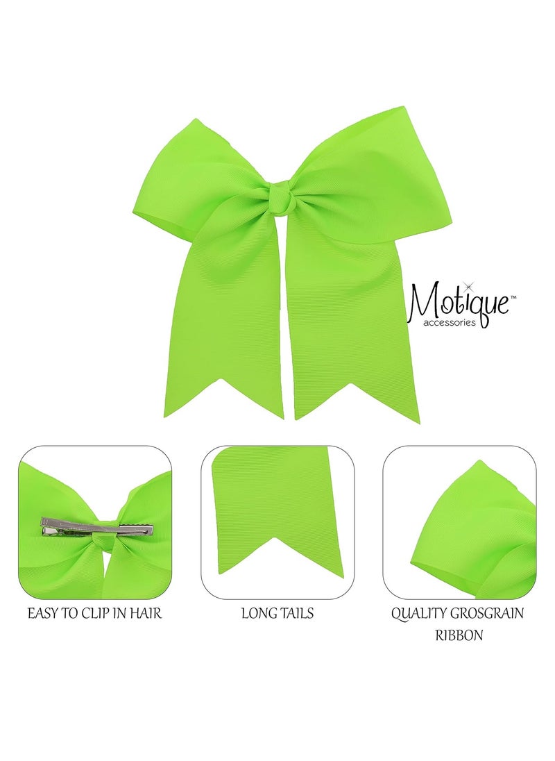 Jumbo Bow Clip with Tails (Neon Green)