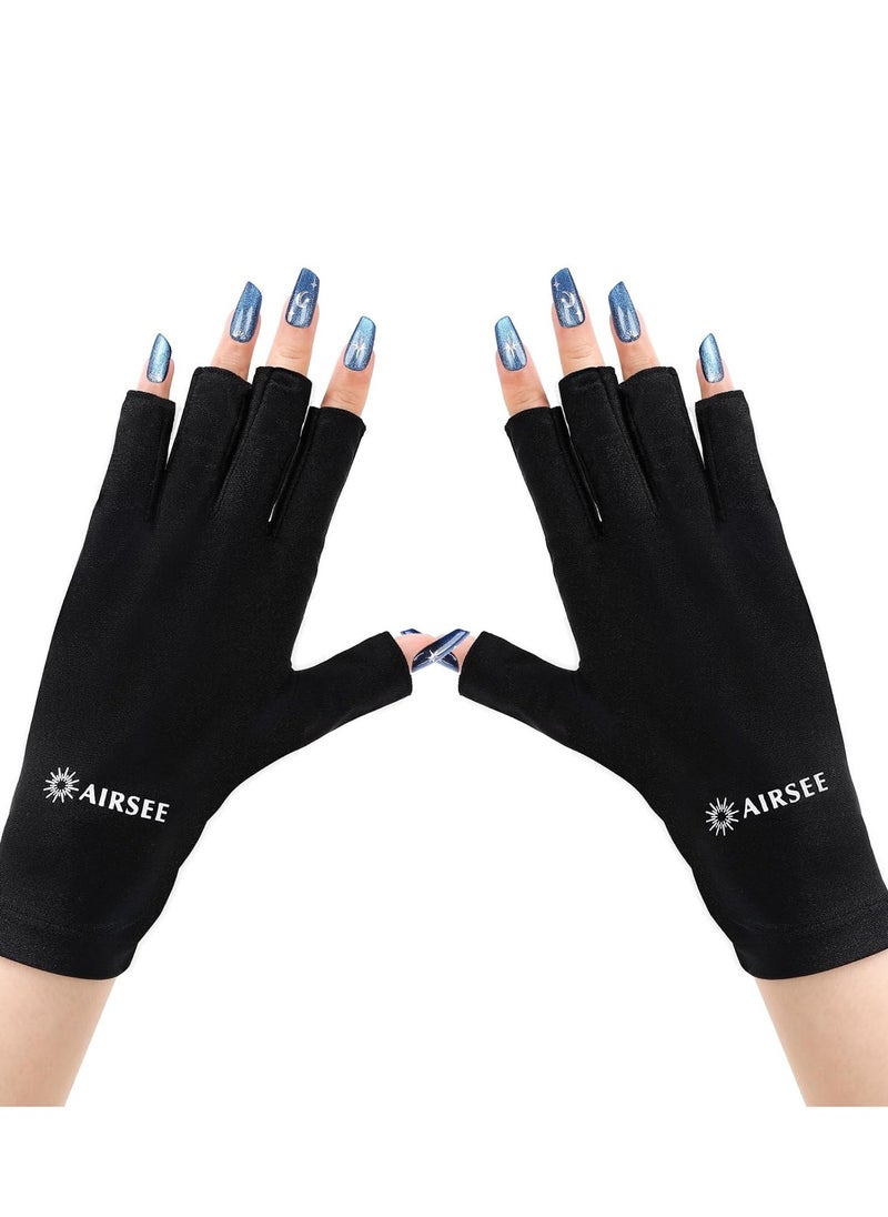 AIRSEE UV Gloves for Nail Lamp,Professional UPF50+ UV Protection Gloves for Manicures Nail Art,Fingerless Gloves That Shield Skin from The Sun and Nail Lamp (Black)