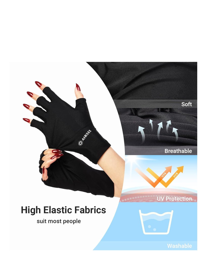 AIRSEE Premium Series Anti-UV Gloves for Nail Gel, Soft Silky and Comfortable to Enjoy Manicures,Professional UPF50+ Protection for UV Lamp,Fingerless Gloves for Women Girls Use(Midnight Elegance)