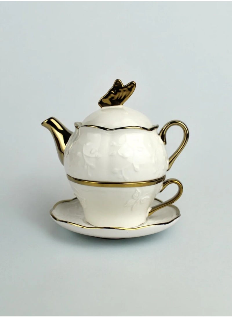 Porcelain Teapot and Cup Set for Herbal Tea – Ideal Single-Person Teapot Set