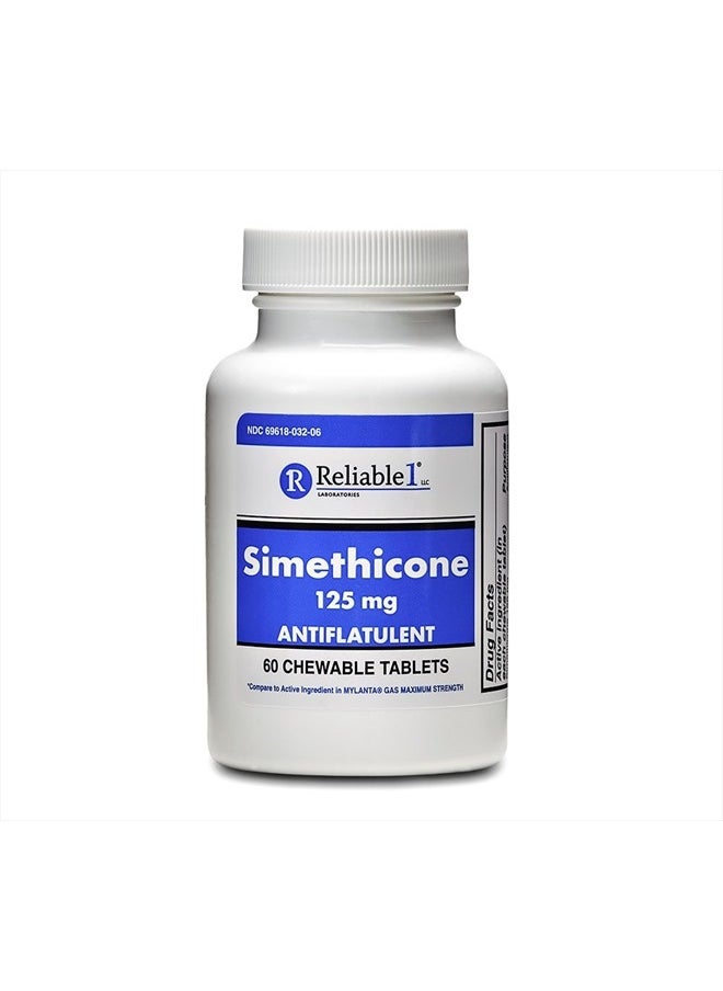 Simethicone 125mg Gas Relief Tablets Extra Strength Bloating Relief Gas Pills | Anti Flatulence, Rapid Gas Relief for Adults | Peppermint Flavor | 60 Chewable Tablets