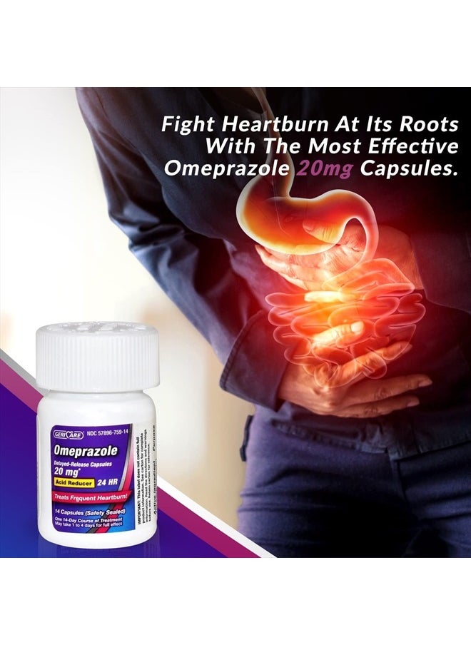 Omeprazole Delayed Release Capsules 20.6mg - Acid Reducer Pills for 24 Hour Heartburn Relief - Acid Reflux Medicine to Treat Frequent Heartburn (42 Count)