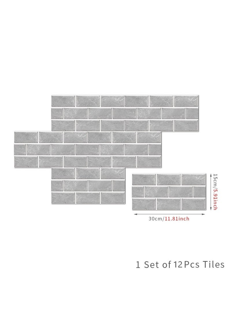3D Wall Panels Peel and Stick Wallpaper 12PCS 30 x 15cm Wall Tiles Self Adhesive Waterproof Wall Sticker Brick Wallpaper Decorative Tiles Stickers for Kitchen Bathroom Wall Decor